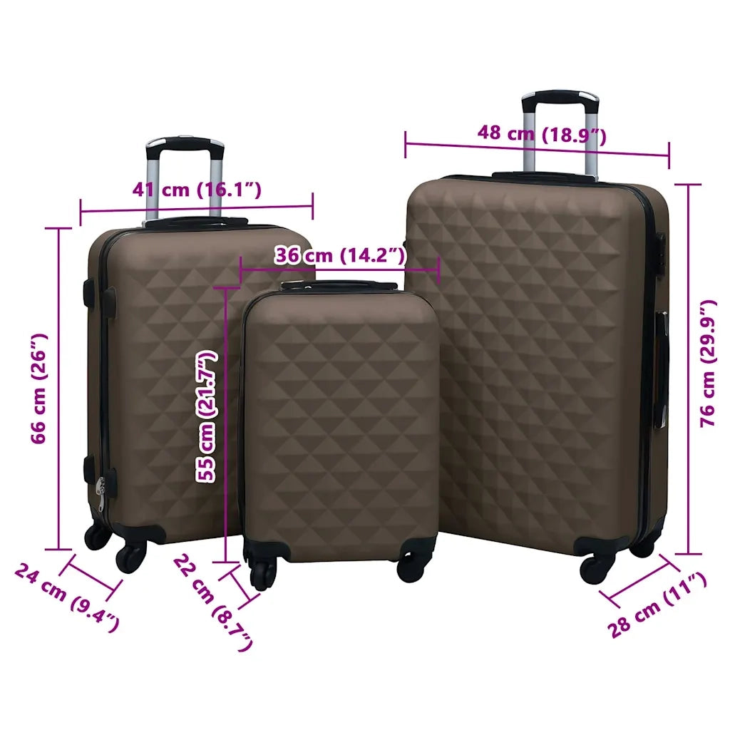 Set Valigie Trolley a Custodia Rigida 3 pz Marrone in ABS 92418