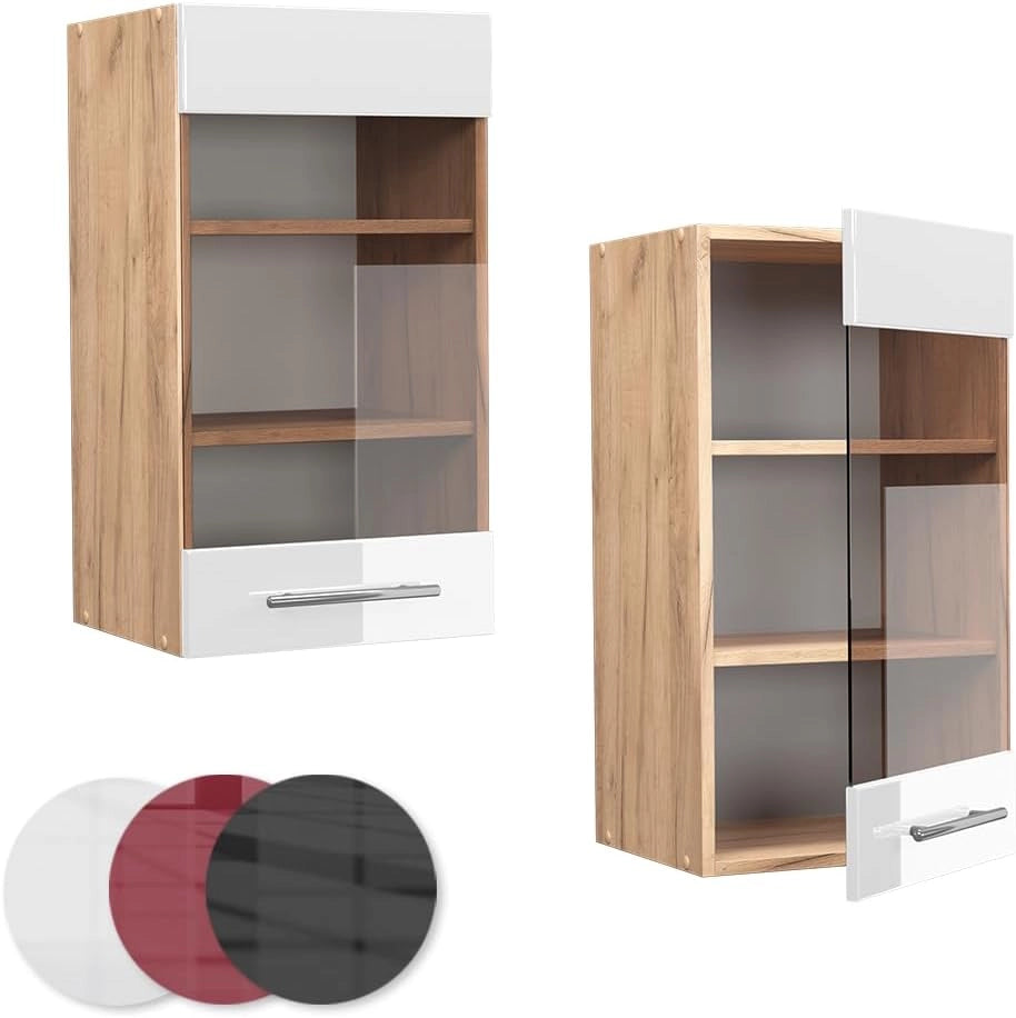 Mobile da cucina in vetro Fame-Line, Bianco lucido, 40 cm, per la combinazione con altri moduli della serie Fame-Line