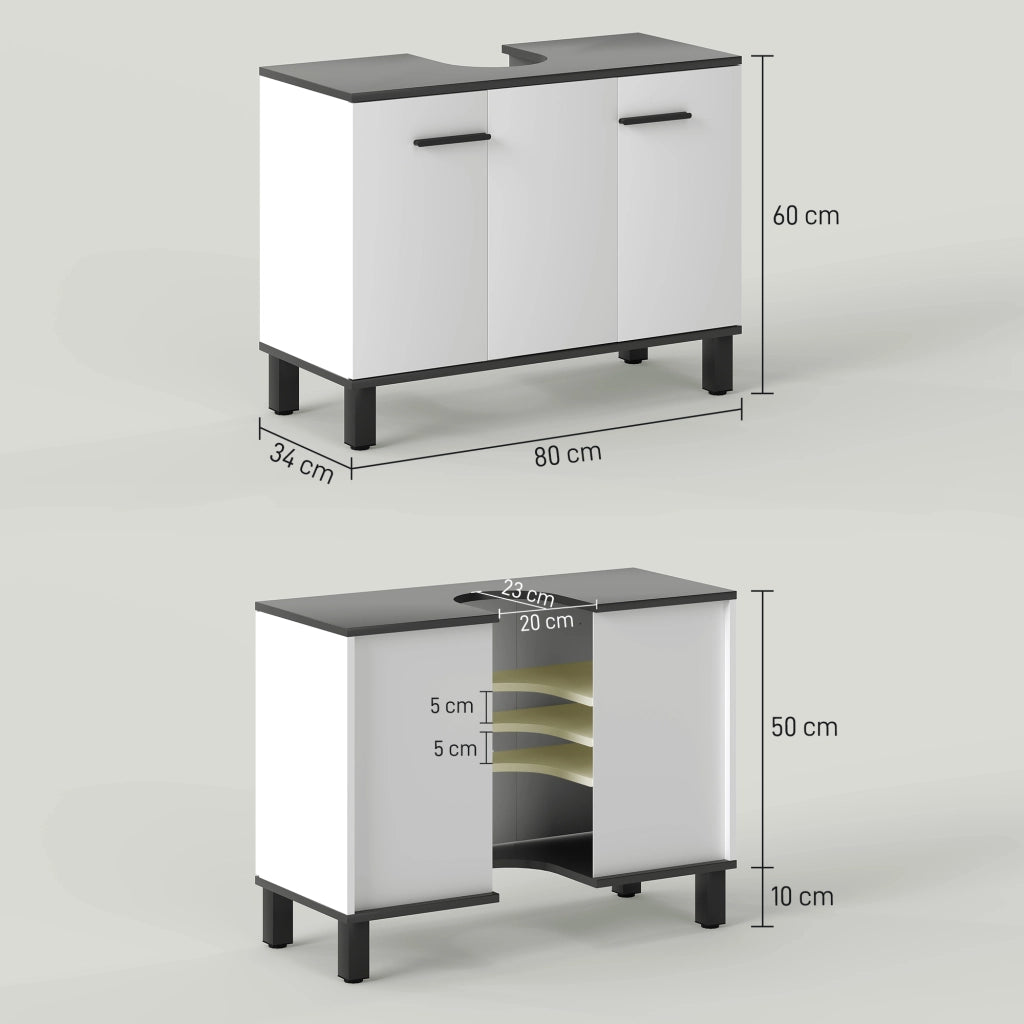 Mobile Sottolavabo Bagno con Armadietto ¨C zephmum ¨C Bianco Lucido 80x34x60 cm