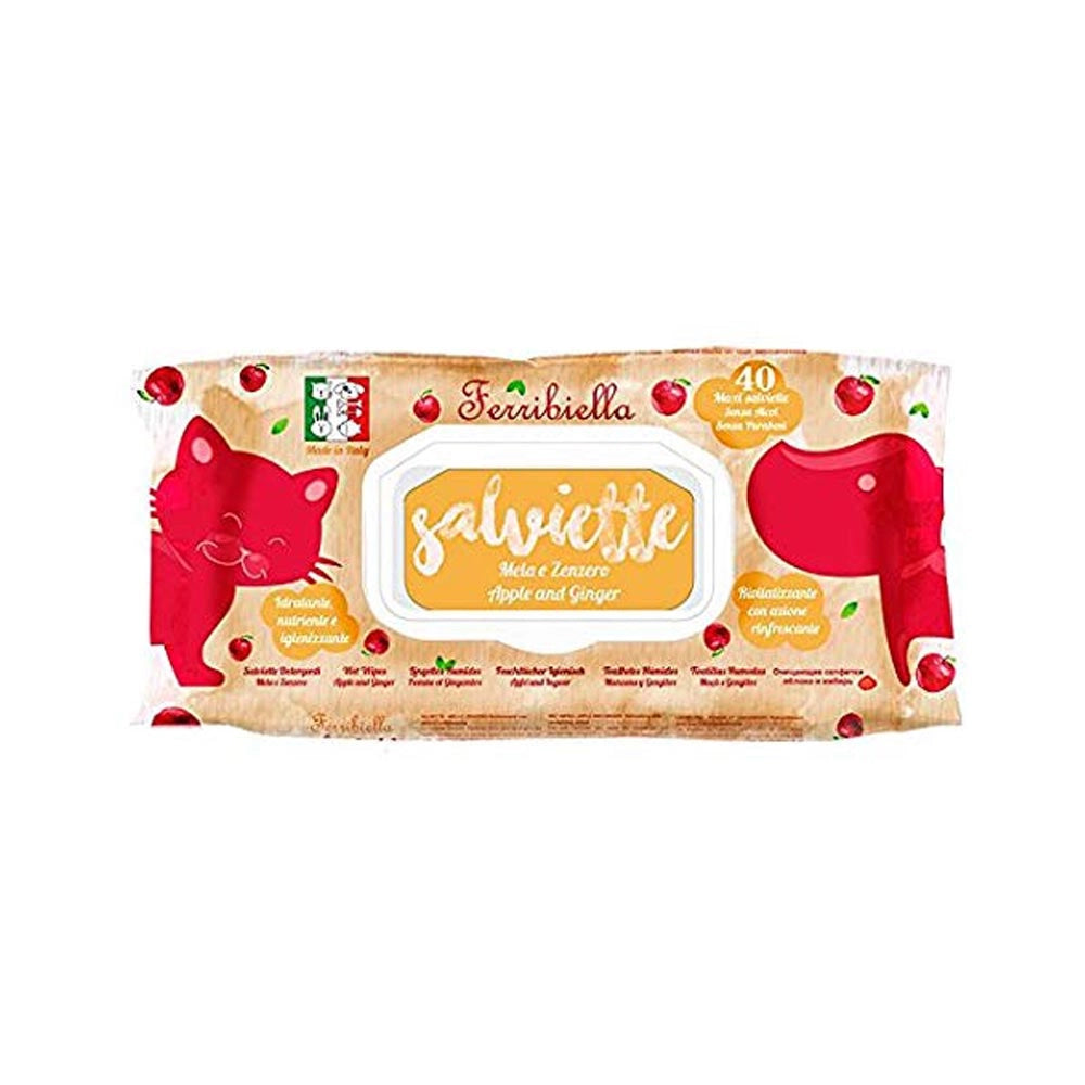 Multipack 12 confezioni di salviette detergenti per la pulizia mela e zenzero per cani e gatti