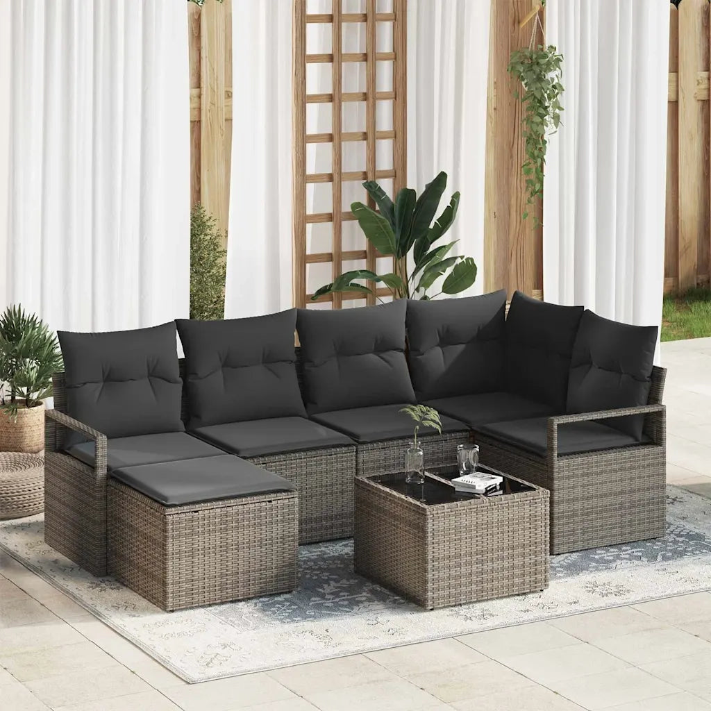 Set di divani con cuscino 7 pcs Grigio chiaro polyrattan 3355128