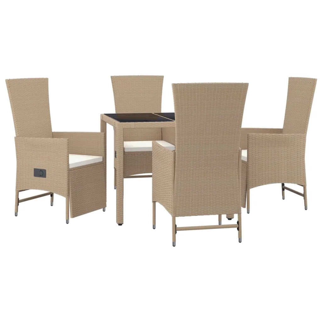 Set da Pranzo da Giardino 5 pz con Cuscini Beige in Polyrattancod mxl 124328