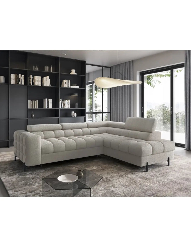 Divano angolare destro convertibile Beige 5 posti FERRUM con chaise longue 276x93x200cm