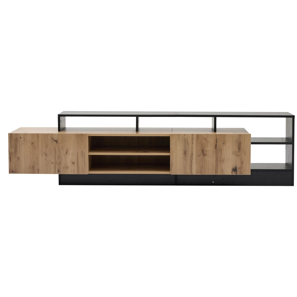 Mobile TV moderno - Zephmum- Fino a 70 pollici, spazio aperto con LED, struttura in legno con cornice nera