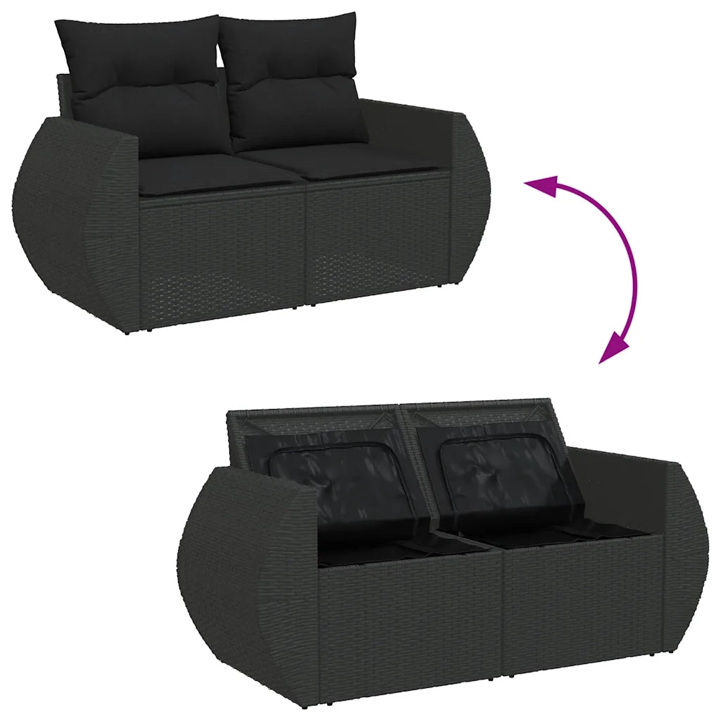 vidaXL Set Divani da Giardino 5 pz con Cuscini in Polyrattan Nero