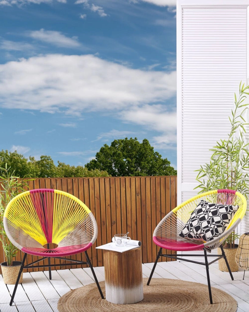 Set di 2 Sedie da Giardino spaghetti di colore rosa giallo beige stile Moderno contemporaneo