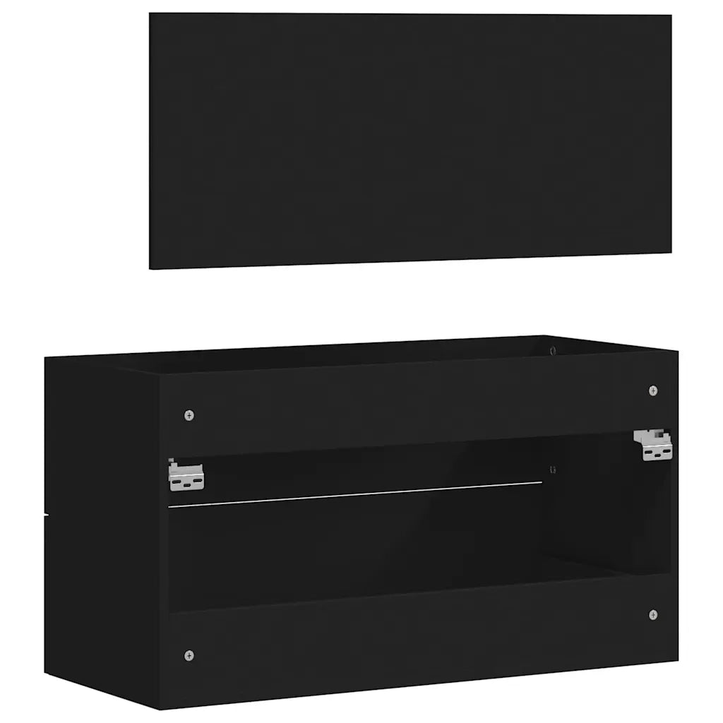 Mobile da Bagno con Specchio-Armadietto da bagno Nero in Legno Multistrato