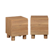 Set di 2 comodini effetto legno, 2 cassetti, legno di nocciolo