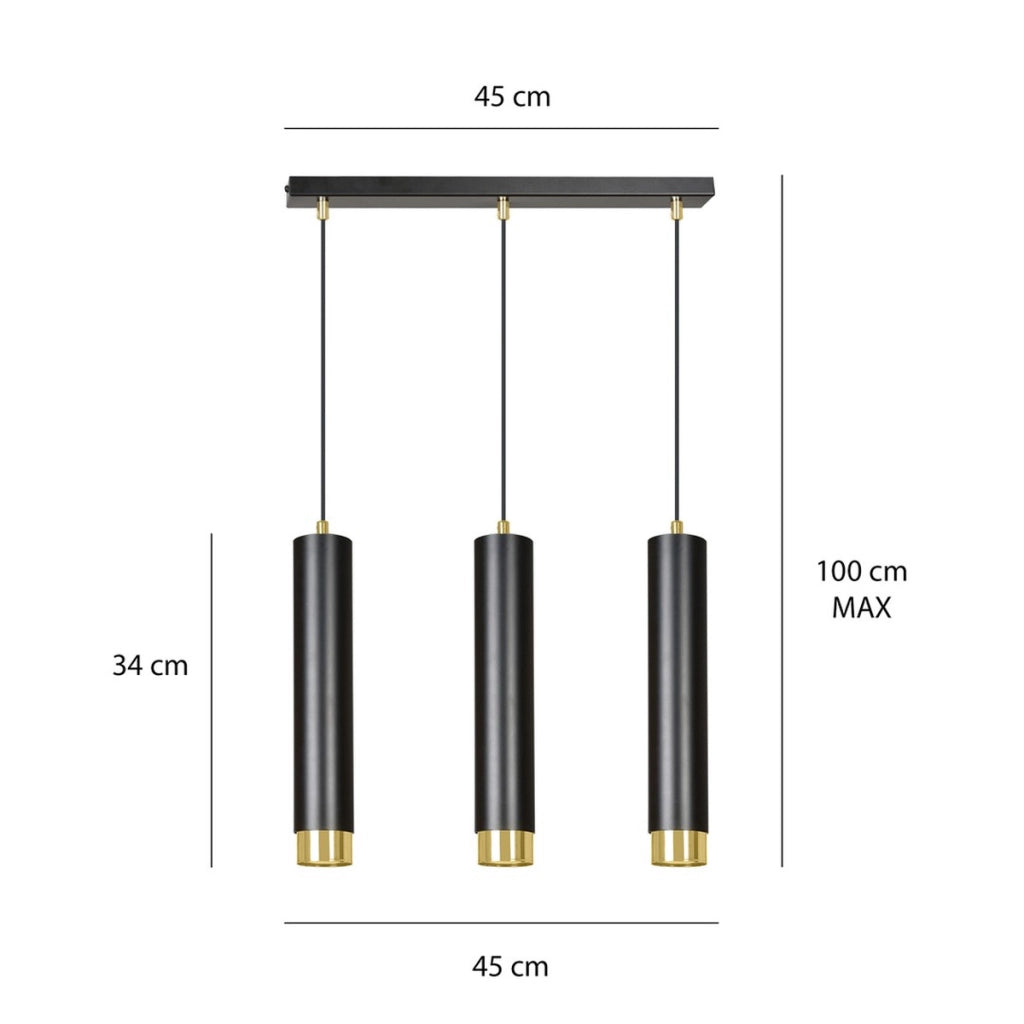 Lampada a sospensione KIBO in acciaio nero opaco e oro