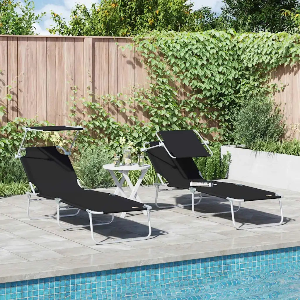 Lettino da sole 2 pcs Nero 58 x 188 x 77cm Poliestere 42003060
