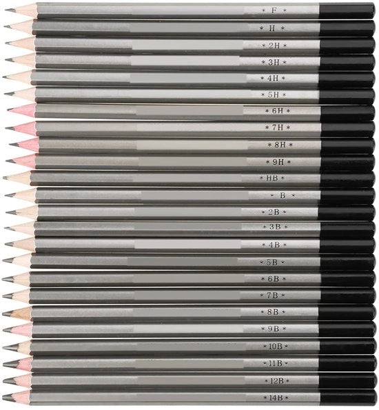 Set di matite per disegno a carboncino - 24 pezzi - durezza 9H-14B - per schizzi e pittura - arte di disegno - qualità premium