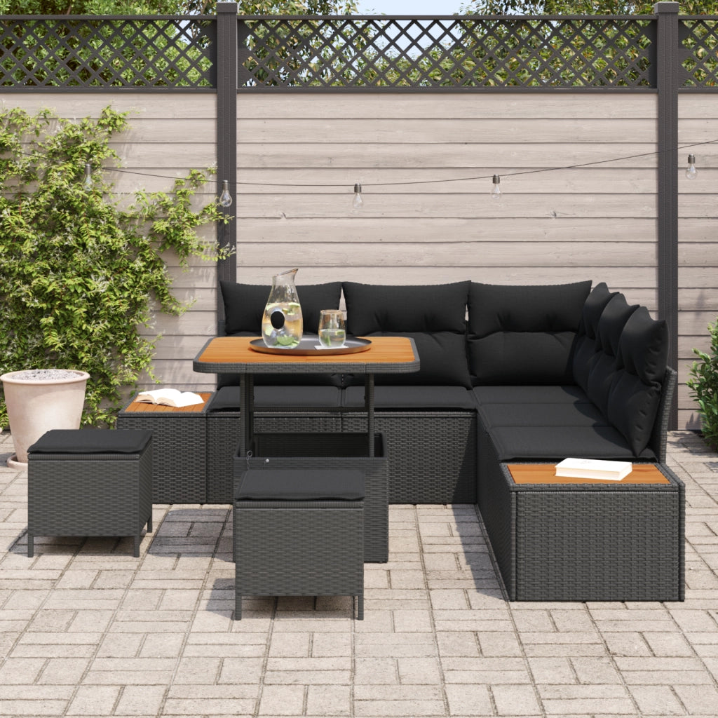 Set divani giardino con cuscini  8 pezzi Rattan polyrattan nero Acacia