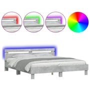 Letto matrimoniale | Letto per adulti | Giroletto con Testiera e LED Grigio Cemento 160x200 cm