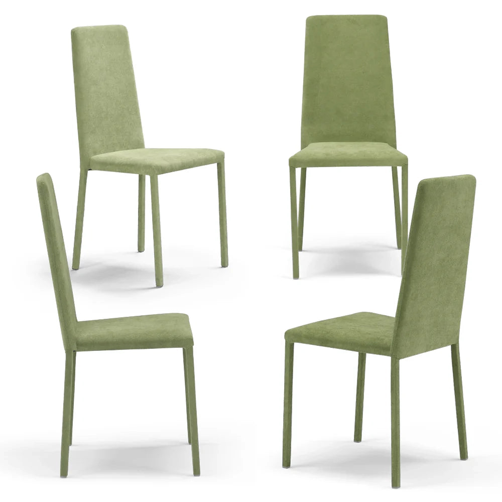 Set 4 sedie imbottite 100% MADE IN ITALY BETTY PLUS per sala da pranzo, cucina, soggiorno, design moderno, struttura robusta in metallo rivestita, schienale e seduta rivestiti in velluto colore Verde Lime