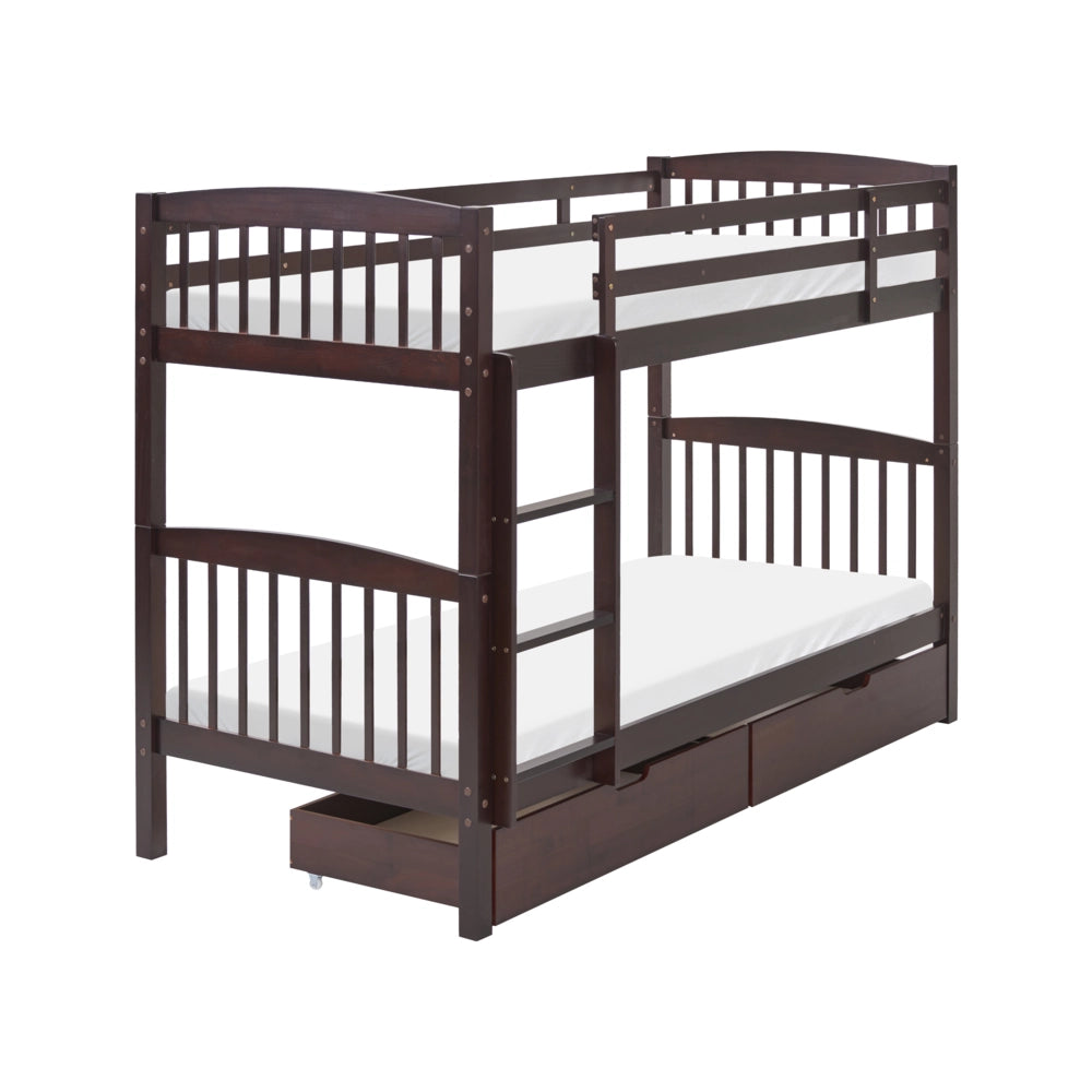 Letto a castello letto doppio con cassetti portaoggetti in legno di pino scuro 90 x 200 per bambini cameretta