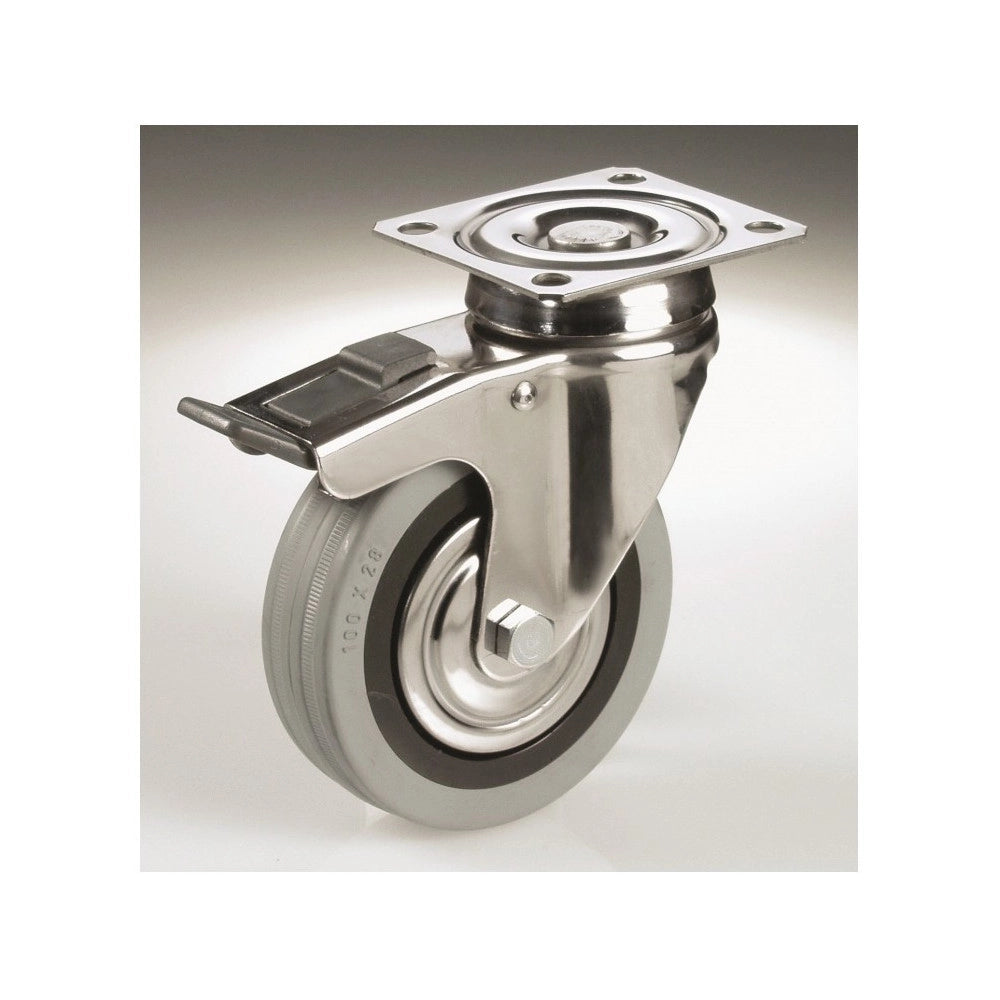 Trade Shop - Ruota Grigia Con Piastra Girevole E Freno Tbbp Cebora Diametro 60 80 100 125 -