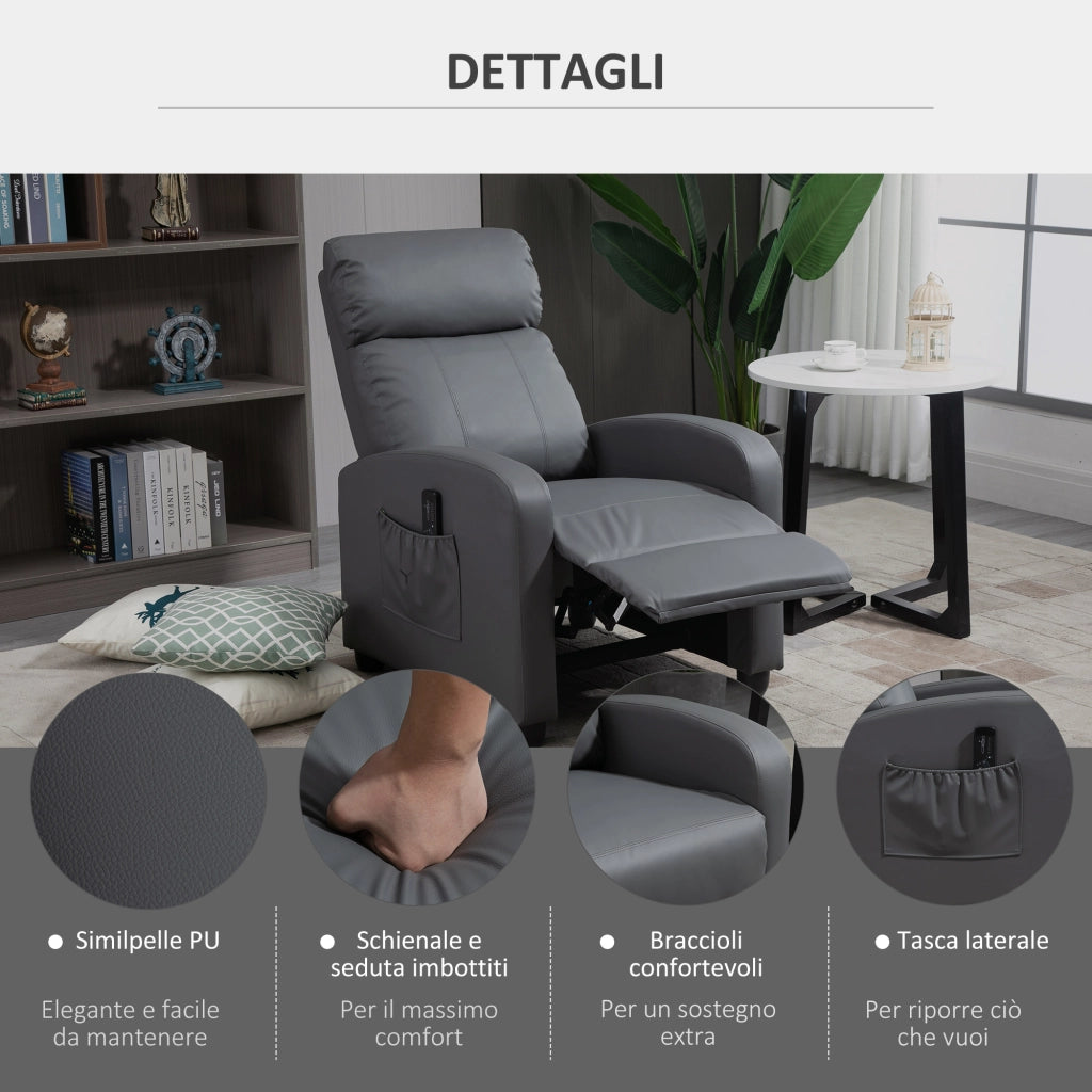 Easycomfort Poltrona Relax Massaggiante con Telecomando e 8 Programmi, Reclinazione e Poggiapiedi, 68x88x98cm, Grigio