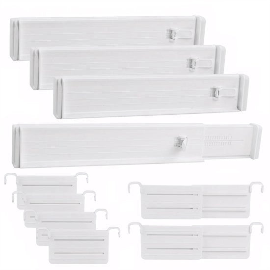 Divisori di carico 4 pezzi - Regolabili 33-58,5 cm - Organizzatore per cucina/camera da letto - ABS - Altezza 6,4 cm - Distribuzione efficiente dello spazio - Organizzatore di carico