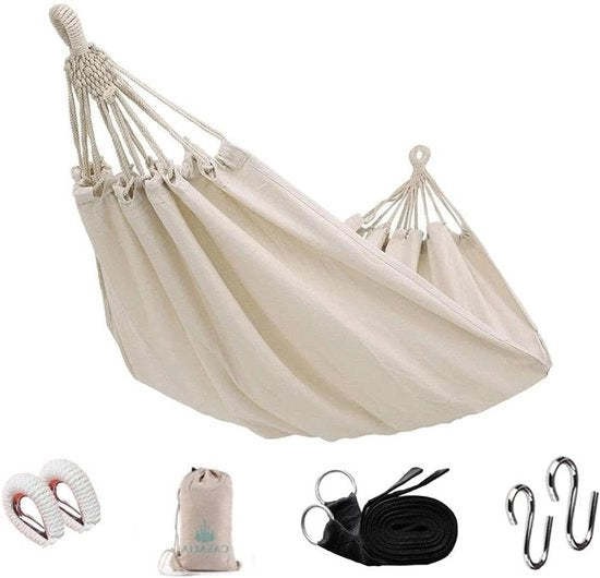 Hamaca a Doppio Livello realizzata con Cotone di Alta Qualità con Set di Campeggio e Borsa per Campeggio Indoor e Outdoor