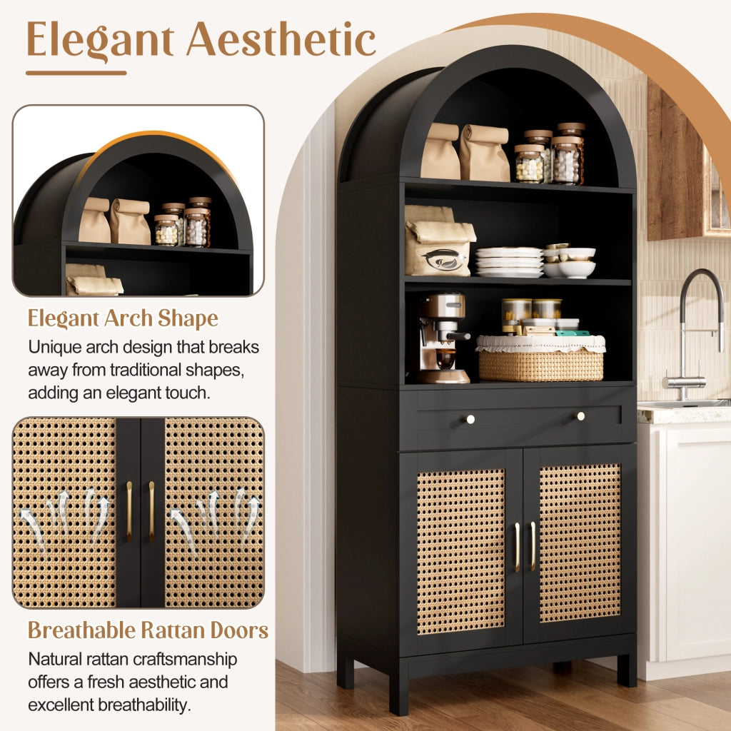 Credenza moderna con 3 vani aperti, 1 cassetto e 2 ante, anti-ribaltamento, per soggiorno, nero, 70 × 40 × 170 cm
