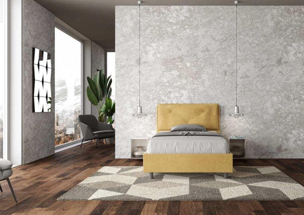 BS COM Letto una piazza e mezza contenitore imbottito 130x210 microfibra ocra Large