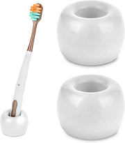 Set di 2 Orecchioni in Ceramica per Spazzolino da Dentista - Sistema di Ripostiglio Compattabile per Bagno e Vasca