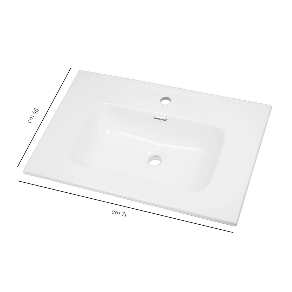 Lavabo ad incasso in ceramica bianco lucido per mobili bagno *** misure 71x46 cm, confezione 1