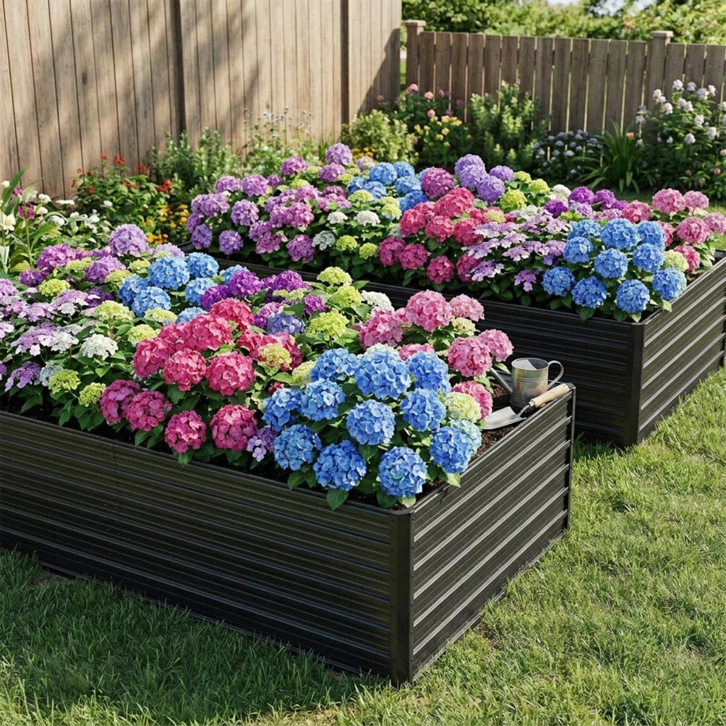Set 2 Aiuole Rialzate in Metallo per Giardino ¨C MINIMAL ¨C 219x112x64 cm, Nero