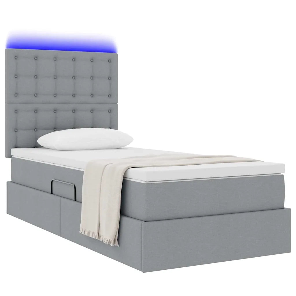 Letto con contenitore e LED con led Grigio chiaro 90 x 190 cm