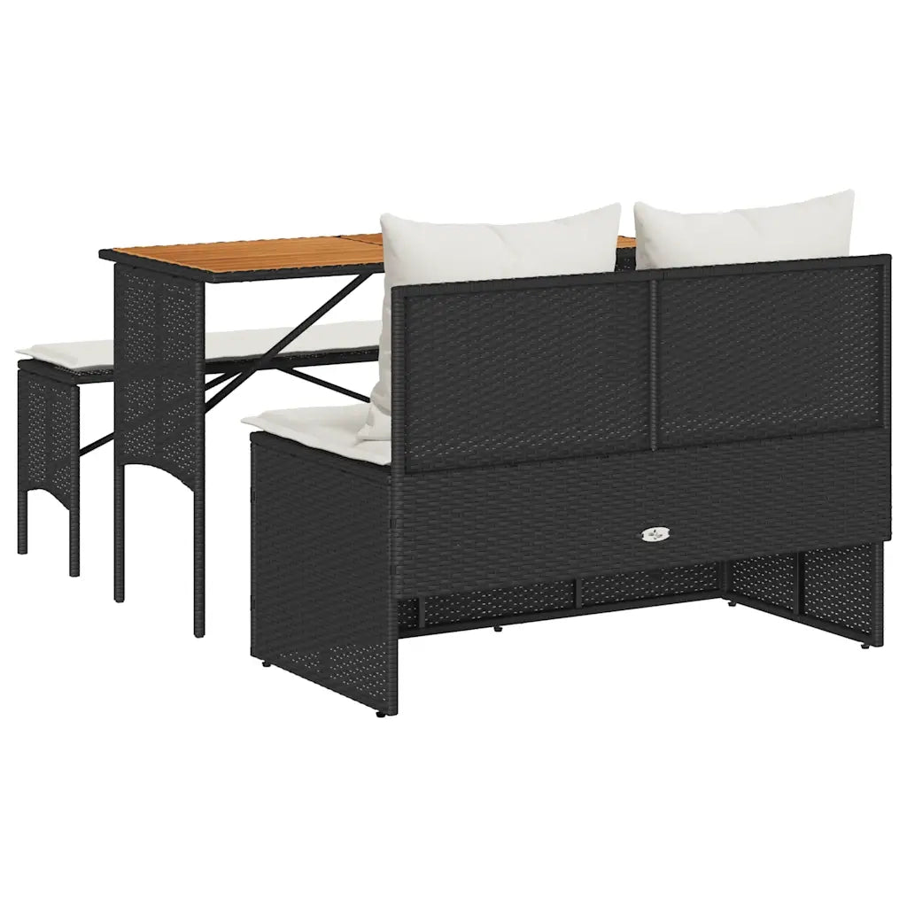Set da Pranzo da Giardino 3 pz con Cuscini Nero in Polyrattan 4104190
