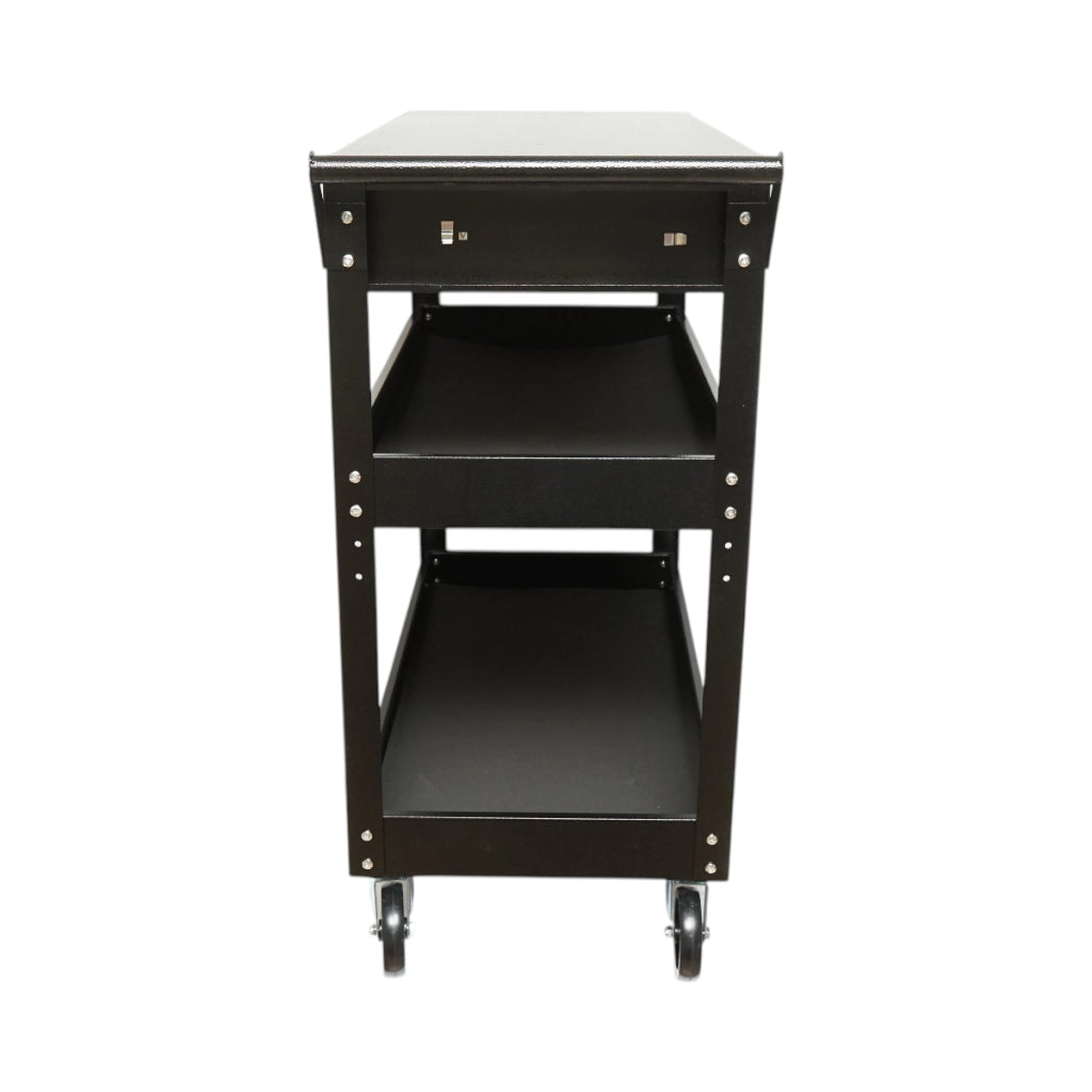 Carrello portautensili da officina in metallo su ruote con 3 ripiani e 1 cassetto, dimensioni 775x410x895 mm. Breckner Germany