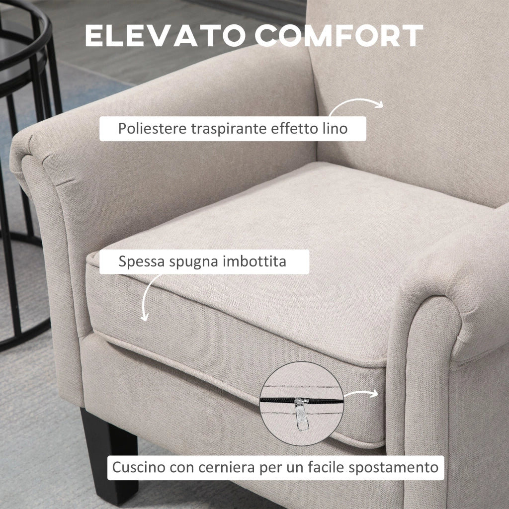 Poltrona d'Arredo in Stile Nordico con Braccioli 79x78x87 cm in Legno e Poliestere Grigio e Marrone