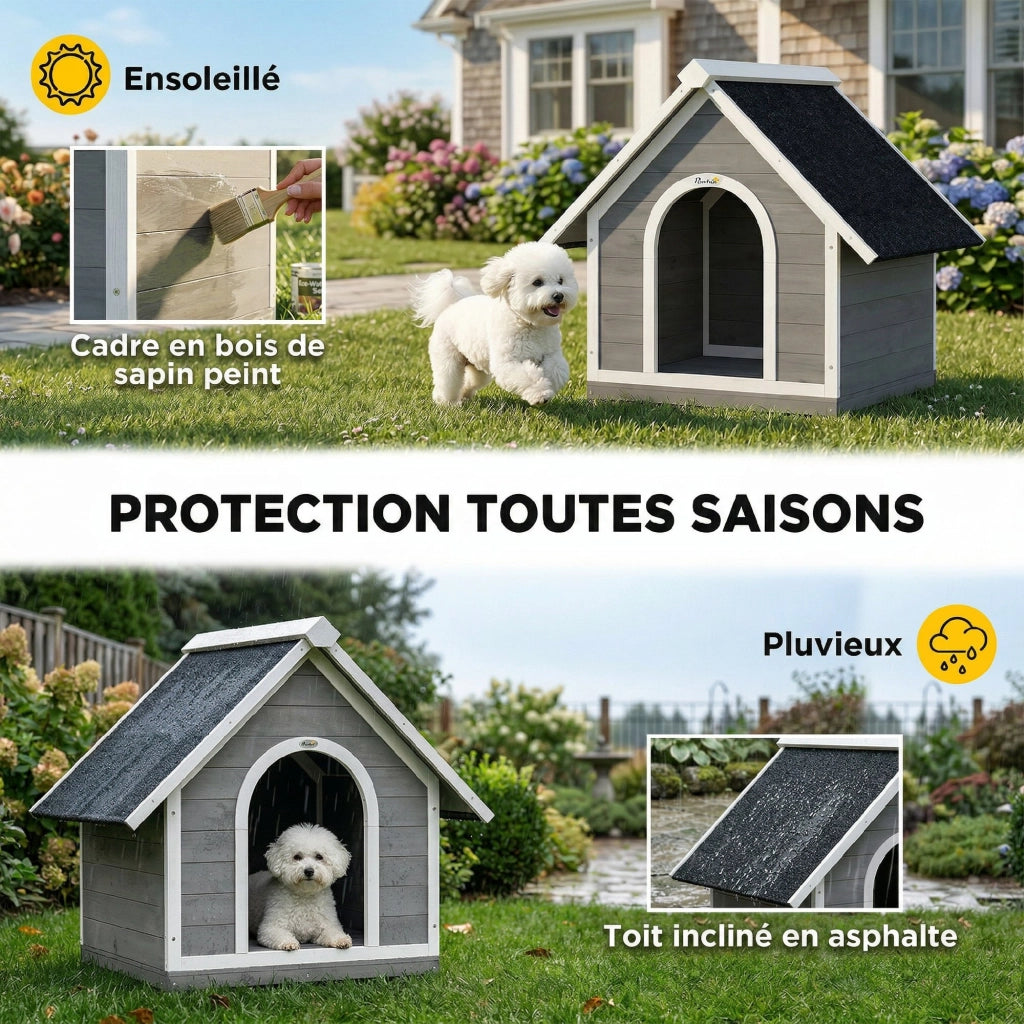 Casetta per Cane da Esterno ¨C zephmum ¨C 84x101x86 cm Grigio e Bianco