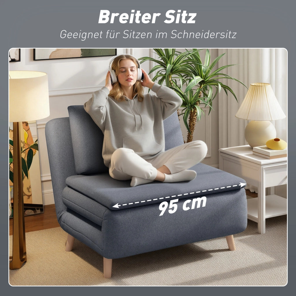Poltrona letto ¨C zephmum ¨C Grigio con cuscino e gambe legno