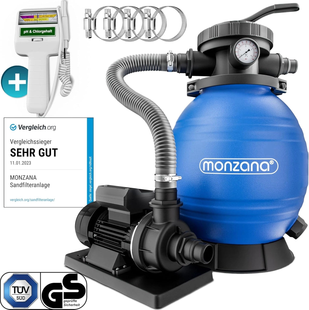 Pompa Filtro Piscina 10.200 L/h a 7 Vie 450W Serbatoio da 20kg Misuratore Ph e Cloro