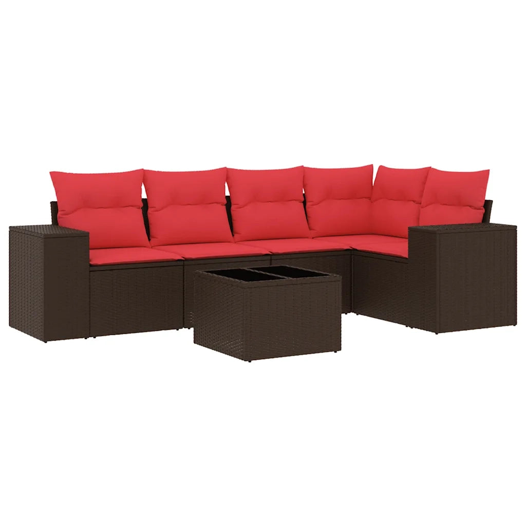 Set Divani da Giardino 6 pz con Cuscini Marrone in Polyrattan 3222543
