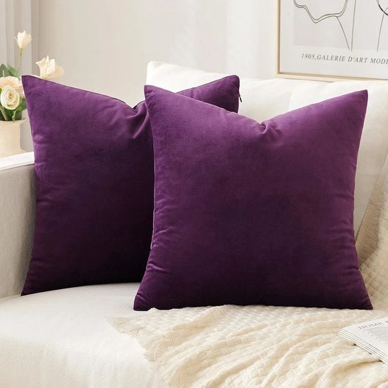 Set di 2 cuscini per divano in velluto, copricuscino decorativo per uso domestico, cuscino per divano morbido, 50x50 cm, viola