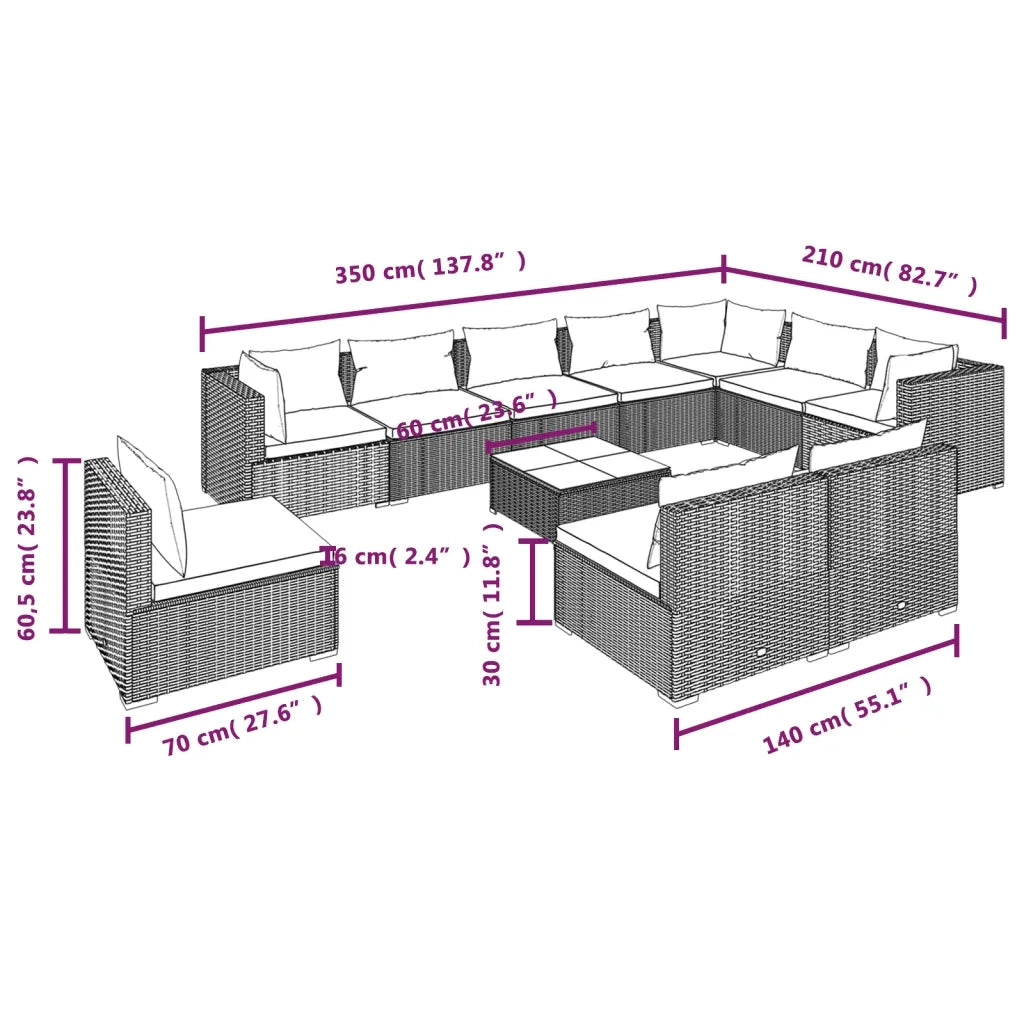 Set Divani da Giardino 11 pz con Cuscini in Polyrattan Marrone cod mxl 31389