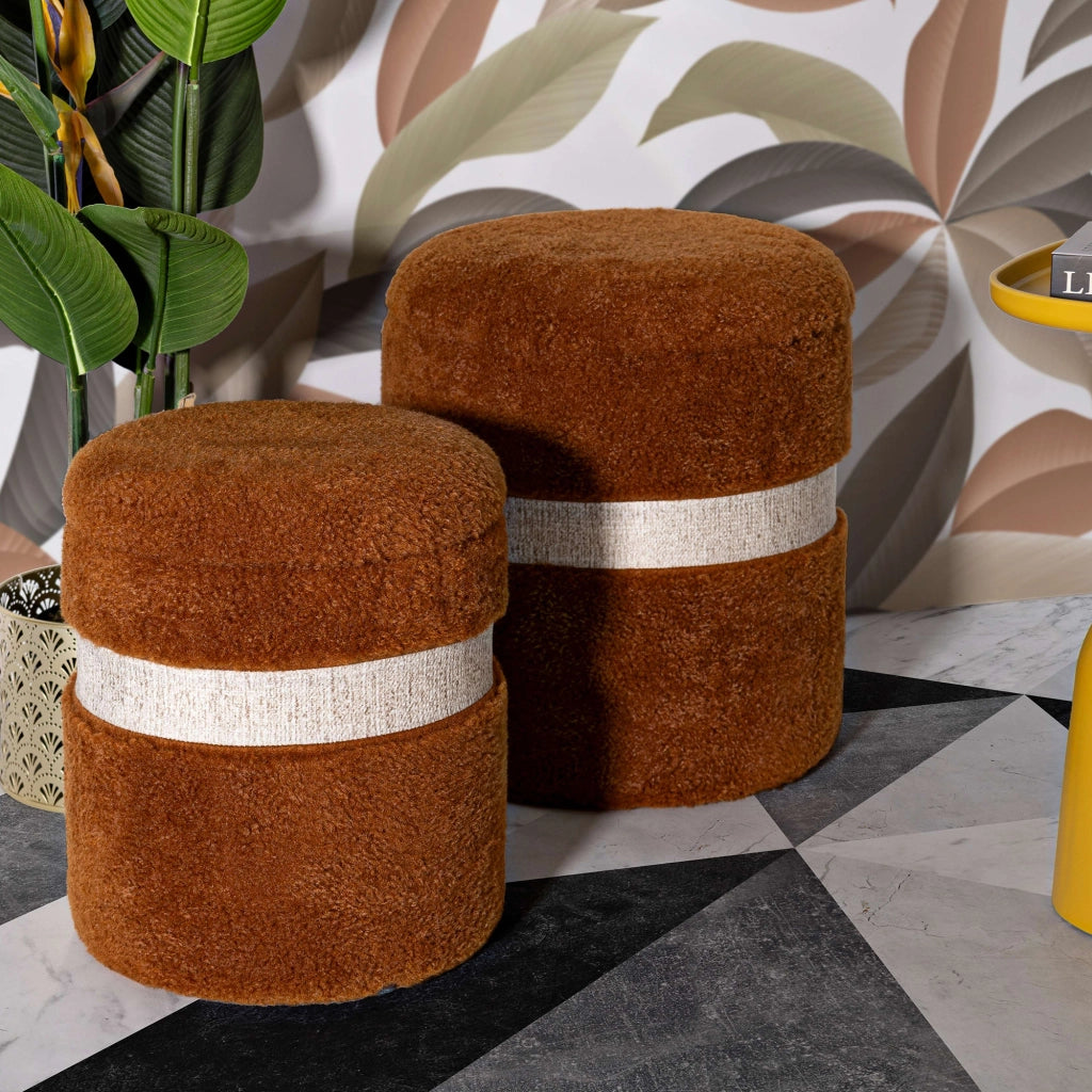 Luder, Pouf Contenitore set da 2, 40x40x47h cm Marrone Terracotta