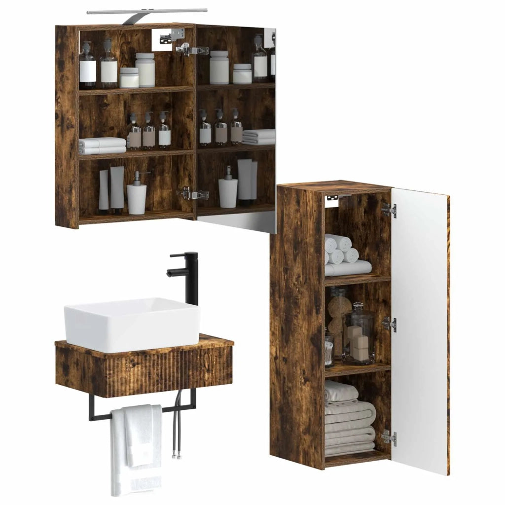 Set di Armadi da Bagno 4 pcs Rovere Fumo 50 x 14,5 x 70 cm 3407387