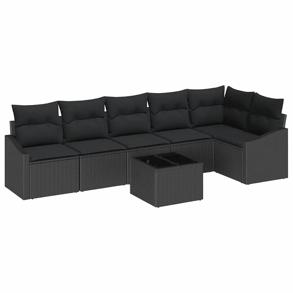 Set Divano da Giardino con cuscino 7 pcs Nero polyrattan