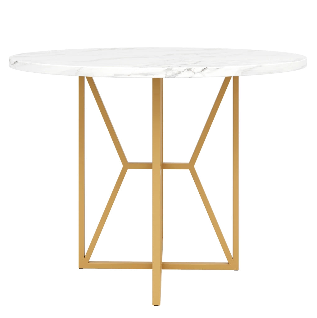 Tavolo da pranzo rotondo 80x80x76 cm in MDF e metallo; oro