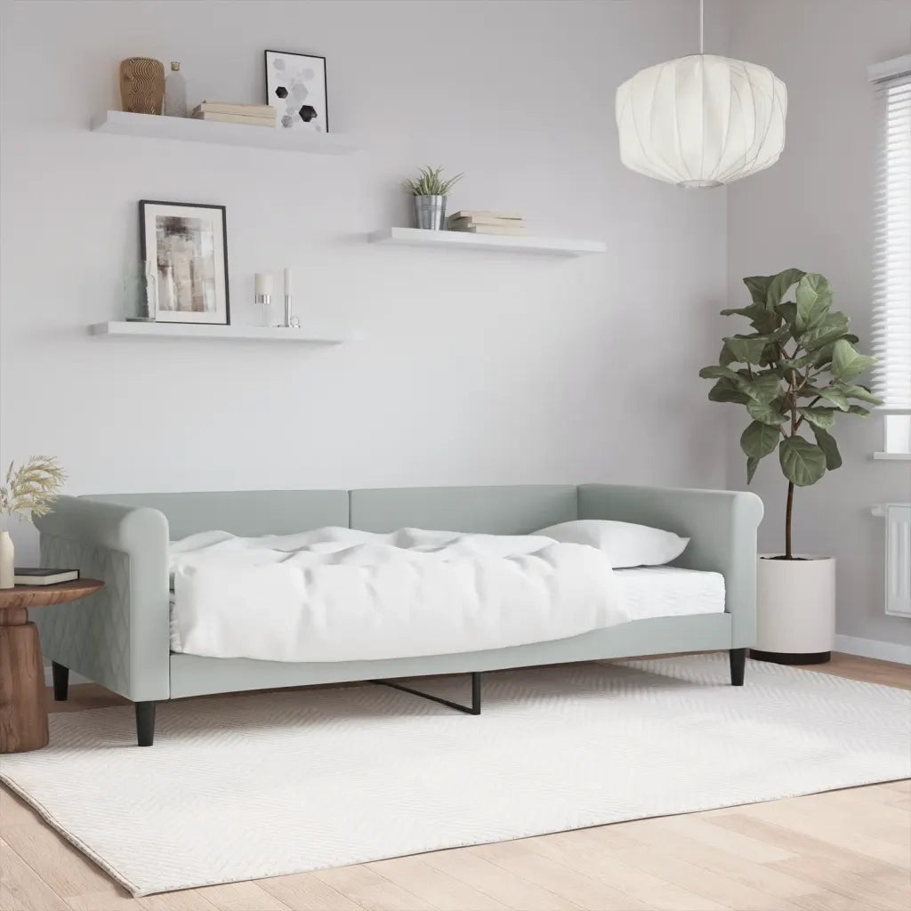 Divano letto | Sof¨¤ letto | Letto singolo con Materasso Grigio Chiaro 90x200 cm in Velluto
