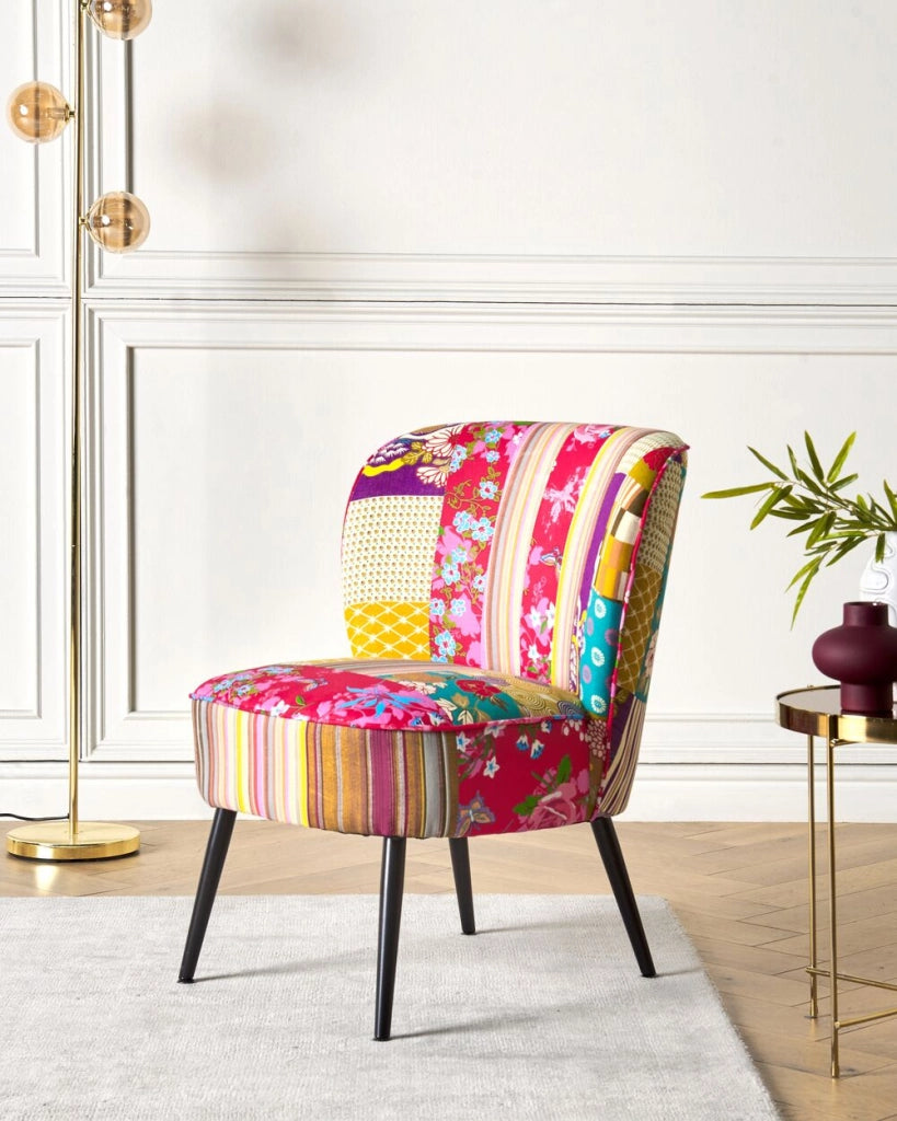 Poltrona Multicolore Tessuto senza braccioli Sedia senza braccioli capitonnè Verticale Gambe In Legno