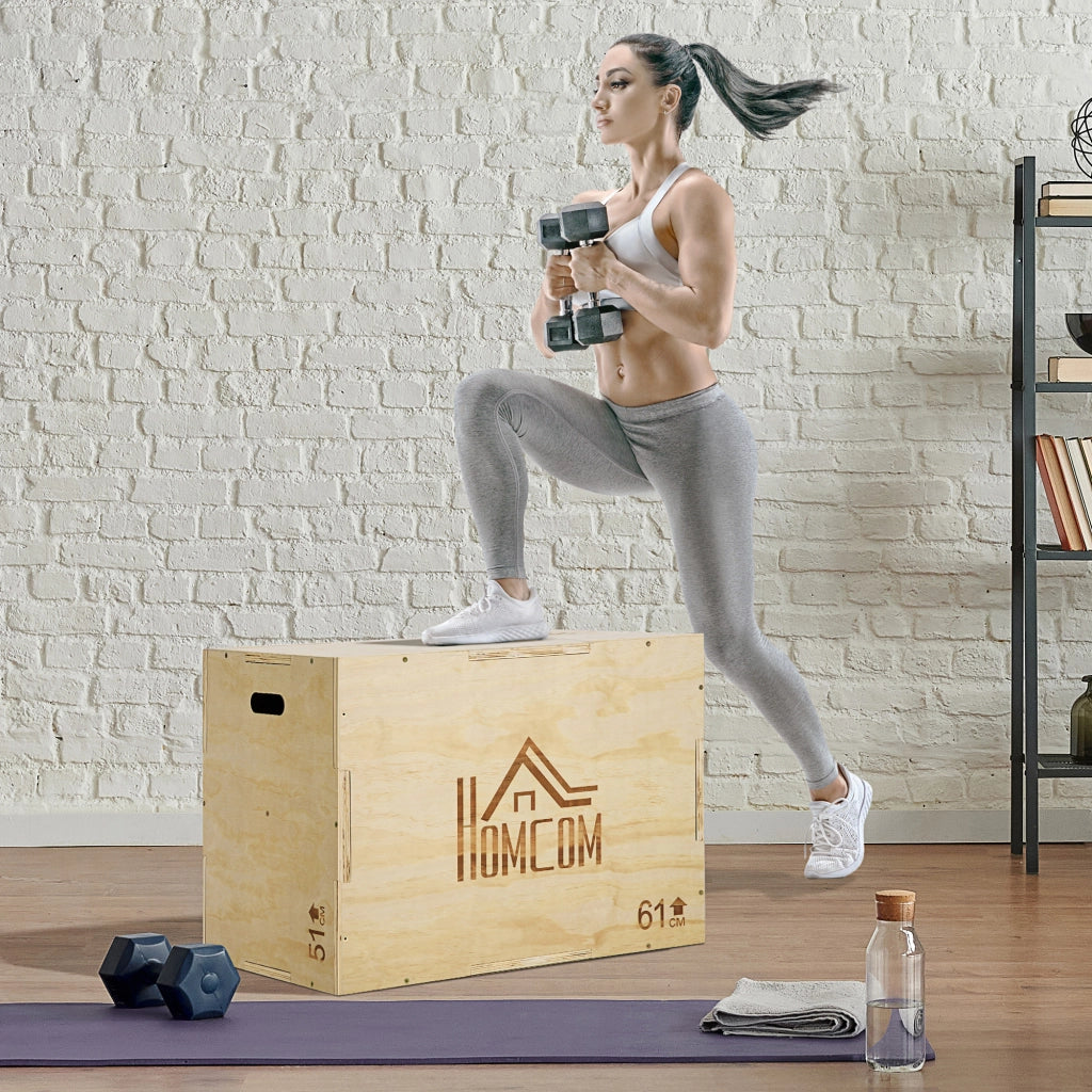 Easycomfort Plyo Box in Legno a 3 Altezze, Jumping Box Pliometrico Capacità 120kg, 61x51x76cm