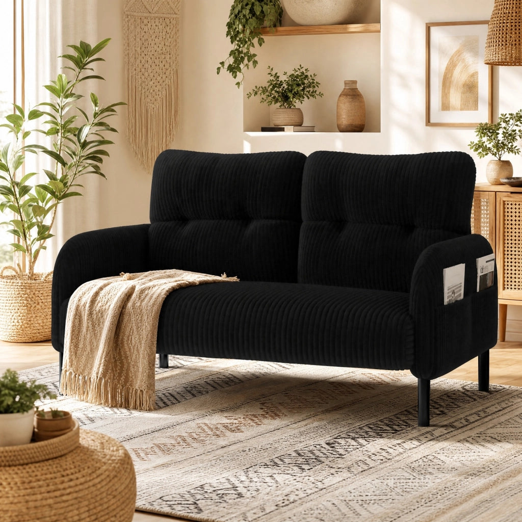 DIVANO 2 POSTI 120 x 75 x 79 cm in velluto a coste Nero