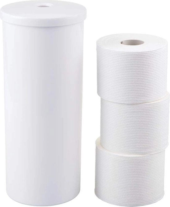 Sostegno per carta igienica per la stanza da bagno - libero/ moderno - con coperchio e spazio per 3 extra carta igienica - bianco