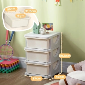 CASSETTIERA Portaoggetti per bambini 37x37x56,5 cm 3 cassetti Crema Bianco