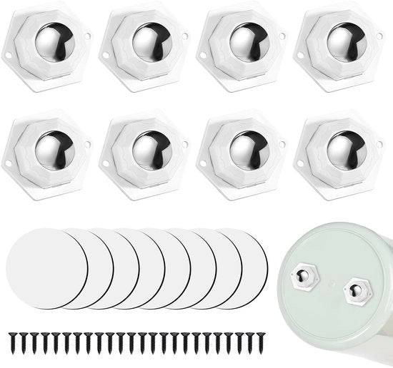 Pacco di 8 ruote per mobili, piccole ruote a sfera, mini ruote per elettrodomestici, ruote a sfera girevoli, ruote per mobili, elettrodomestici, elettrodomestici e cassetti extra resistenti con adesivo selflocking.