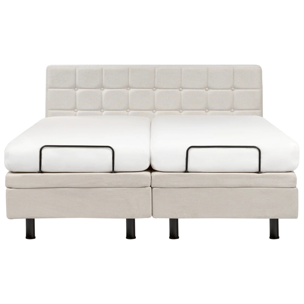 Letto moderno regolabile elettricamente con telecomando in tessuto beige chiaro 160 x 200 cm